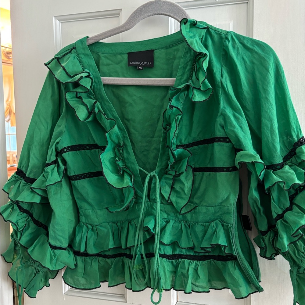 Cynthia Rowley Emerald Ruffle Blouse